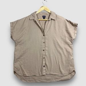 Patagonia Button Front Blouse Womens Medium Beige Cotton Hemp Blend Short Sleeve